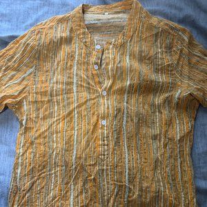 Funky Yellow and White Semi-Button Down Shirt
